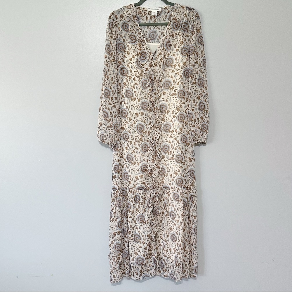 Lucky Brand Paisley Floral Ruffle Maxi Dress Size Small - Picture 2 of 6